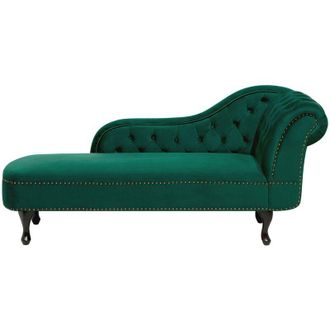 Beliani Beliani - Chaise Longue Tapizado En Terciopelo Verde Con Botones Versi&oacute;n Derecha Nimes