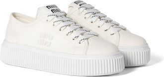 Miu Miu Denim Sneakers With Logo, Woman, Ivory, Size 36,5