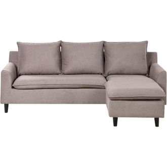 Beliani Beliani - Sof&aacute; Esquinero Moderno De Tela Poli&eacute;ster Patas De Madera Macizas Izquierdo Gris Pardo Elvenes