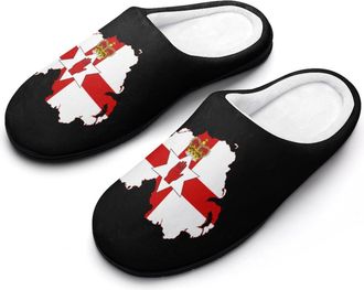 Generic Flag Map of Northern Ireland Cotton Slipper for Women Indoor Outdoor House Shoes Anti-Skid Slippers with Rubber Sole