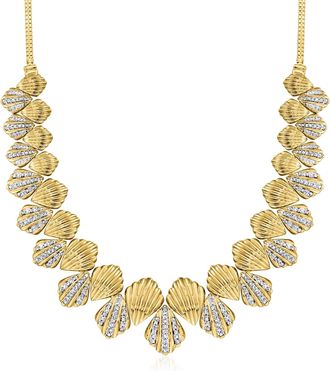 Ross-Simons Diamond Scalloped Necklace in 18kt Gold Over Sterling
