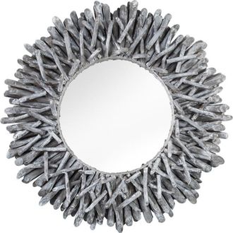 Global Interiors Design Wandspiegel Riverside ø 80 cm, Teakholz Grau