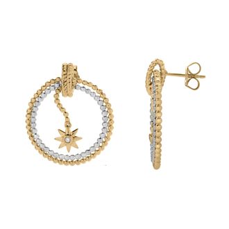 LuvMyJewelry Celestira Sterling Silver 0.02 Ct Two-Tone Diamond Star Hoop Earrings