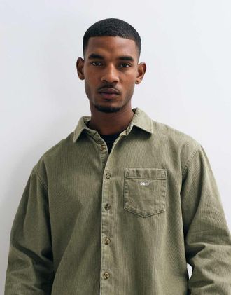 Obey camicia a maniche lunghe in velluto a coste verde oliva
