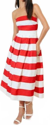 Flying Tomato Solid Woven Striped Midi Dress In Red