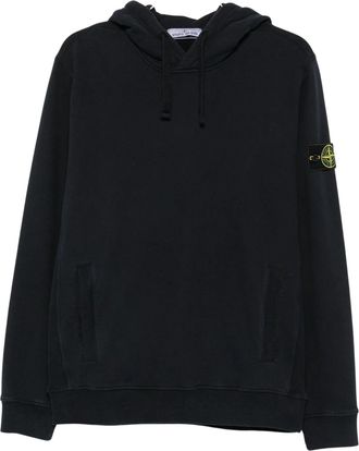 Stone Island Relaxed Fit Black Hoodie Sweater with Compass Logo Patch