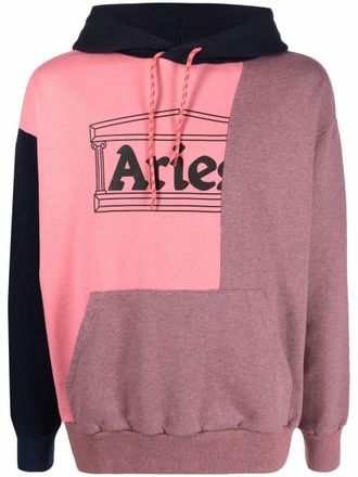 Aries block-colour logo-print hoodie - unisex - Cotton - M - Pink