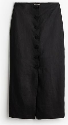 H&M Durchgeknöpfter Leinenjupe - Schwarz