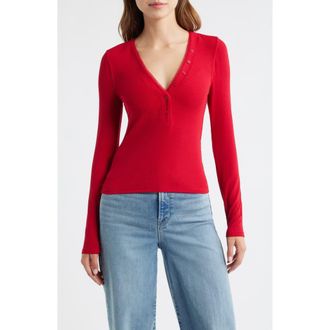 Frame Denim The Mesh Trim Rib Henley in Bright Raspberry at Nordstrom Rack, Size X-Small