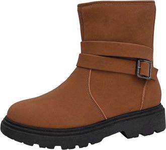 Generic Wide Calf Boots for Women Casual Comfortable Walking Booties Stylish Solid Color Round Toe Side Zipper Low Heel Slip On Ankle Boots Black Brown