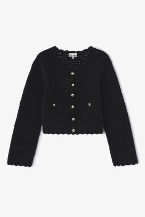 Ganni Black Crochet Cardigan - Size XXS Organic Cotton