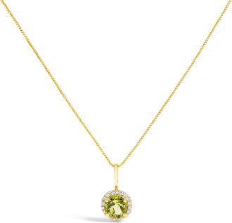 House of Brilliance 10K Gold Gemstone and 1/10 Cttw Diamond Accent Halo Pendant Necklace