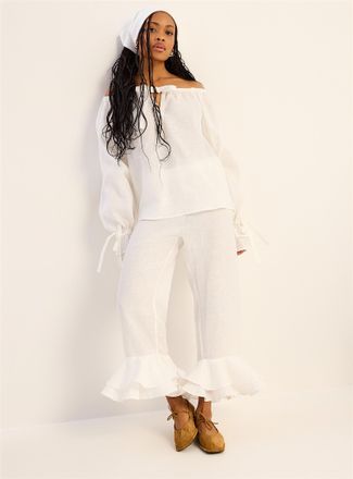 Sleeper 100% linen ruffled lounge pant with scarf