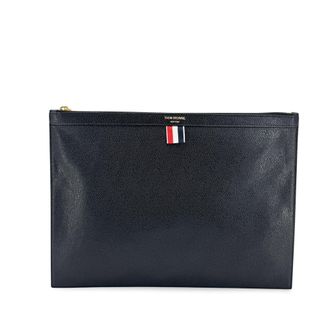 Thom Browne Zip Document Holder Leather With Applique Navy Calfskin Briefcase Bag (Pre-Owned)