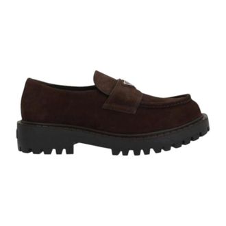 Prada Loafers, male, Brown, Size: 11 US Ebony Suede Moccasin With Logo
