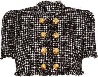 Balmain cropped tweed jacket - women - Polyamide/Cotton - 38 - Black