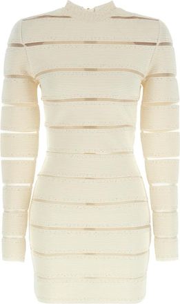 Balmain Bodycon Mini Jurk met Mesh Inzetstukken - Dames - Feestkleedjes - Wit - M - Leer - Kleedjes