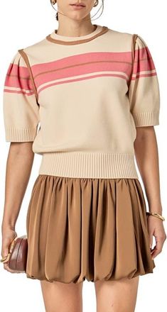 English Factory Stripe Puff Sleeve Sweater in Cream Multi at Nordstrom, Size Medium