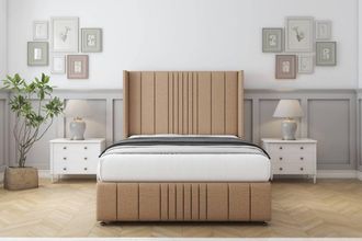 Comfort Beds Grace Dumfries Divan Set 2 Drawers-54 Wingback-Footboard in Light Brown | Size: Super King