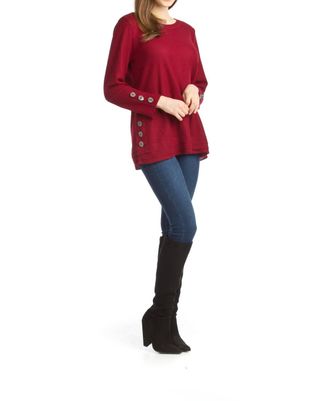 Papillon Waffle Top With Button Detail In Burgundy