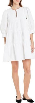 English Factory Blouson Sleeve Cotton Poplin Minidress in White at Nordstrom Rack, Size X-Small