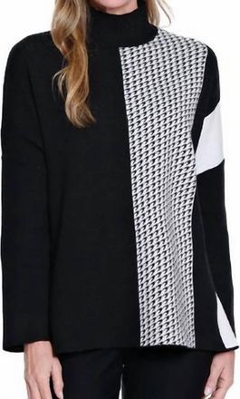 Multiples Drop Shoulder Mock Neck Knit Top In Black/white