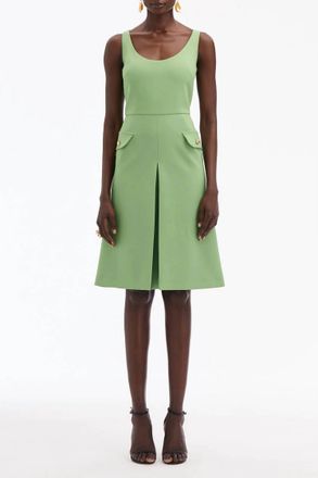Oscar De La Renta Sleeveless Inverted Button Dress In Olivine