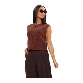 Selected Slflulu SL Button O-neck Vest - Dames - Truien - Bruin - Maat: XL Wol