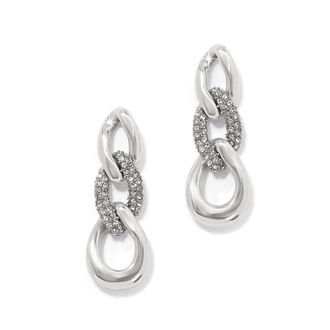 Brighton Womens Cleo Pave Link Post Drop Earrings In Silver