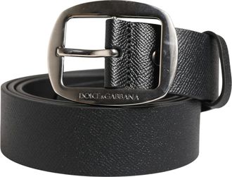 Dolce & Gabbana Black Calf Leather Silver Metal Buckle Mens Belt
