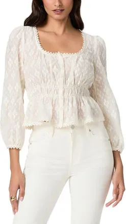 Paige Jay Floral Burnout Button-Up Peplum Top in Antique White at Nordstrom, Size Xx-Small