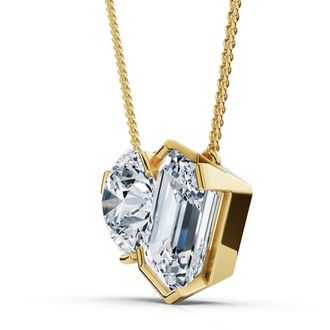 Pompeii3 2Ct Toi Et Moi Round & Emerald Diamond Pendant 14k Gold 18 Necklace Lab Grown