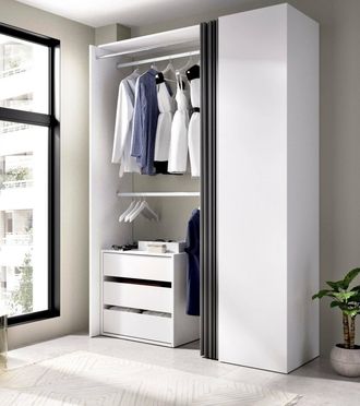 Dmora Armario Sciliar, Estructura Para Vestidor, Perchero Abierto, 141x52h205 Cm, Blanco Y Antracita - Dmora