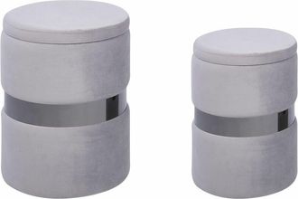 Beliani Beliani - Set di 2 Pouf Portaoggetti Imbottiti in Velluto di Poliestere Grigio Doris