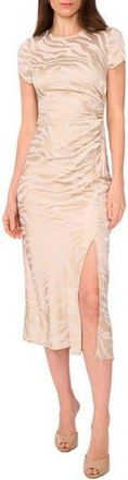 Vince Camuto Zebra Stripe Short Sleeve Midi Dress in Birch at Nordstrom Rack, Size Xx-Large
