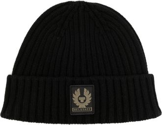 Belstaff logo-patch ribbed-knit beanie - men - Wool - One Size - Black