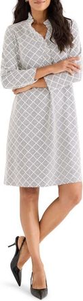 Nic+Zoe Diamond Etching Clementine Ruffle Shift Dress in White/Black Multi at Nordstrom, Size Xx-Large