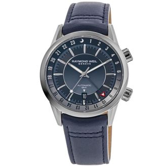 Raymond Weil Freelancer Automatic GMT Blue Dial Leather Strap Mens Watch 2761-STC-50001