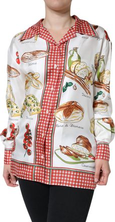 Dolce & Gabbana Multicolor Bread Print Collared Blouse Womens Top (Pre-Owned)