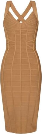 Elisabetta Franchi Viscose Midi Jurk - Dames - Casual kleedjes - Beige - L - Kleedjes