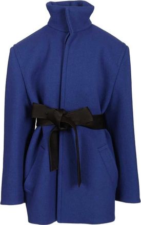 Saint Laurent Jassen, Dames, Blauw, S, Leer, Kort Jasje met Knopen