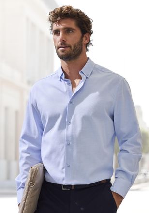 H.I.S Langarmhemd H.I.S Regular Fit, Herren, Gr. XXXL (47/48), N-Gr, blau (hellblau), Web, Obermaterial: 100% Baumwolle, unifarben, regular fit, Rundhals, M