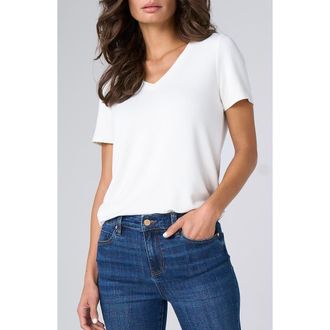 Liverpool L.A. Short Sleeve V-Neck T-Shirt in White at Nordstrom, Size X-Small