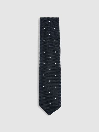 Reiss Navy Punto Silk Knitted Pin-dot Tie