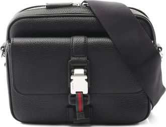 Gucci 2020s web strip shoulder bag - men - Grained Leather/Cotton - One Size - Black