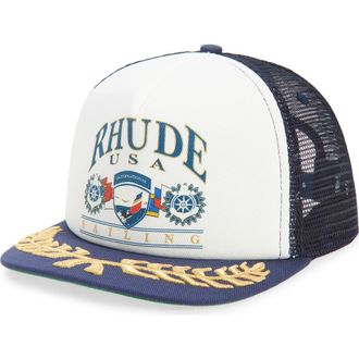 Rhude USA Sailing Icon Snapback Trucker Hat in Navy/White at Nordstrom