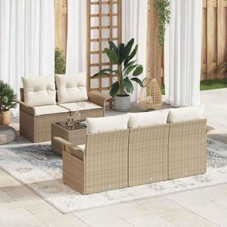 vidaXL Conjunto De Sof&aacute; De Jard&iacute;n 6 Pcs Beige Polirat&aacute;n Vidaxl