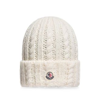 Moncler Cable Knit Wool Blend Beanie Hat