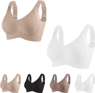 Generic Floralshe Brasier,Floralshe Bra Set,Womens Solid Color Four Rows Adjustable Wireless Bra,Soft,Comfortable,Gathered (2pcs/C,3XL)