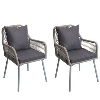 Hhg Hhg - Nunca Usado] Juego De 2 Sillas De Jard&iacute;n 475, Asiento/respaldo De Exterior En Tejido De Cuerda De Aluminio Rope, Gris, Funda Gris Oscuro